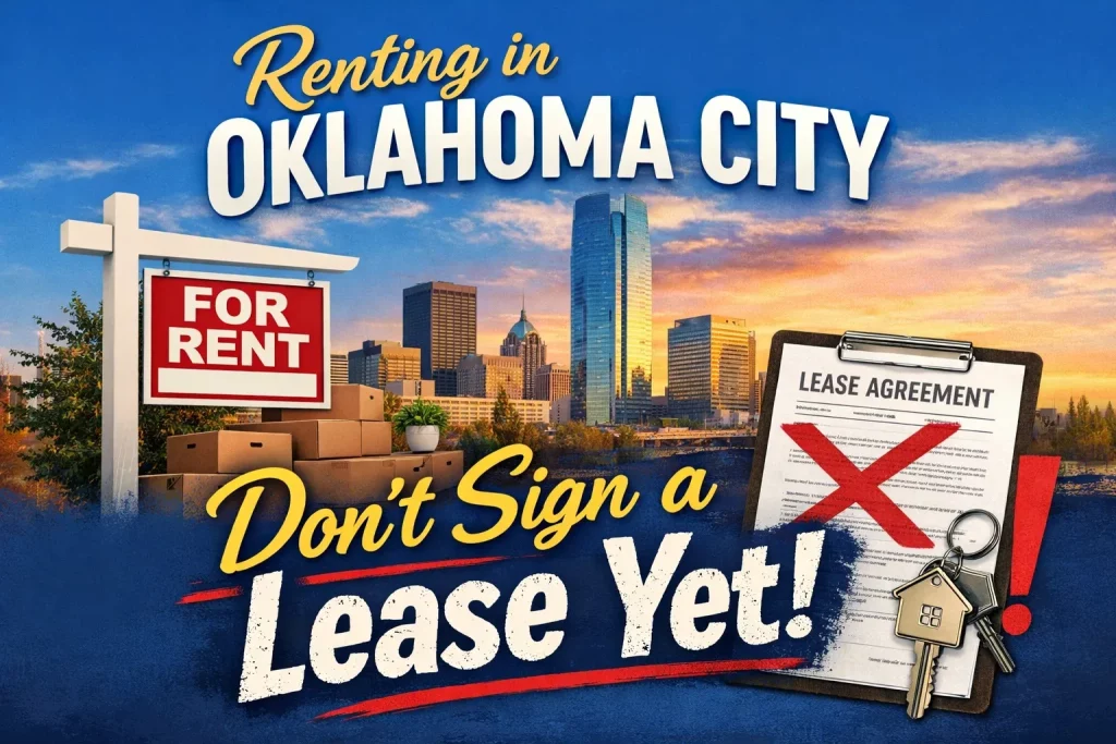 renter reviewing lease terms before signing in an Oklahoma City apartment